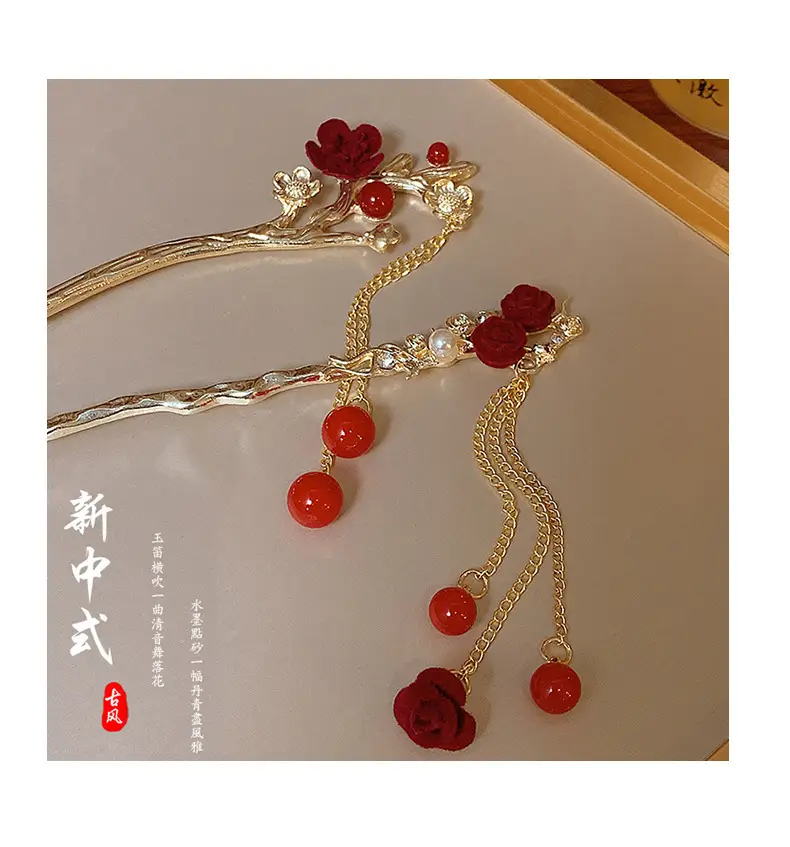 Red Camellia Hairpin for Women Autumn Winter Hanfu Style — feature 12