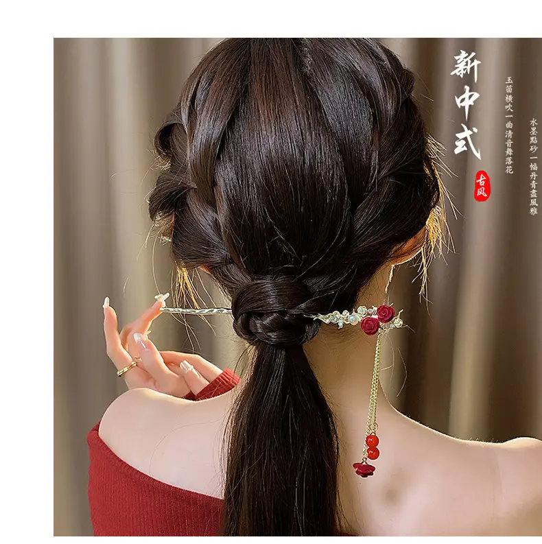 Red Camellia Hairpin for Women Autumn Winter Hanfu Style — feature 13