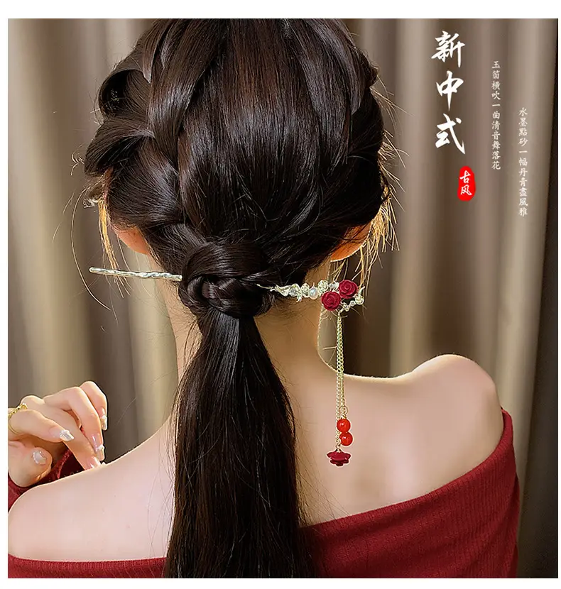 Red Camellia Hairpin for Women Autumn Winter Hanfu Style — feature 14