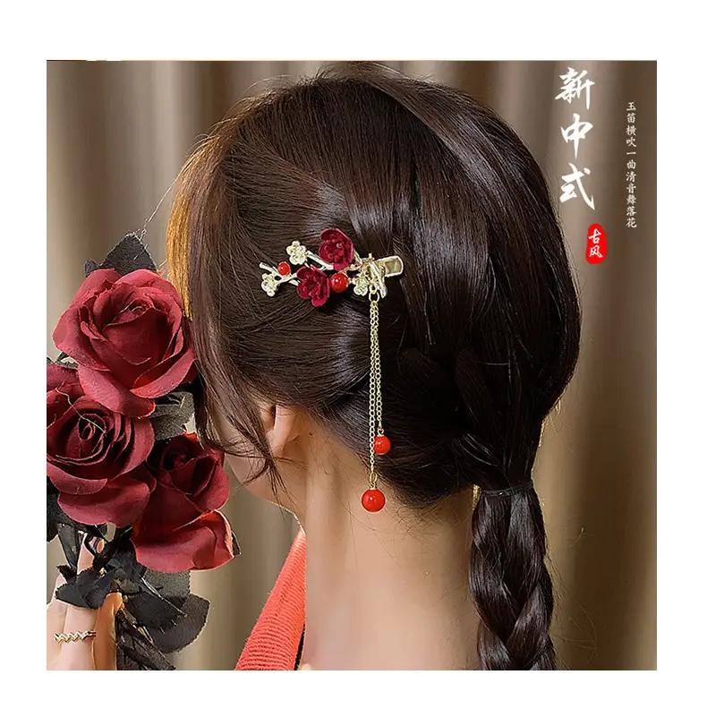 Red Camellia Hairpin for Women Autumn Winter Hanfu Style — feature 8