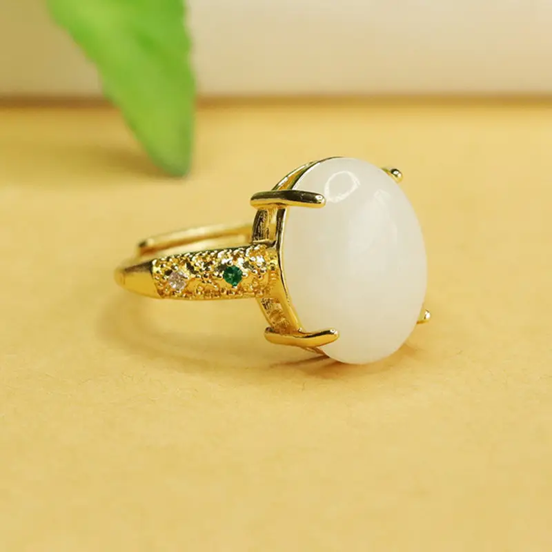Aiyu Jade Ring with Pigeon Egg Design Gold Plated - Image 3