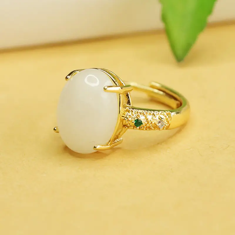 Aiyu Jade Ring with Pigeon Egg Design Gold Plated - Image 4