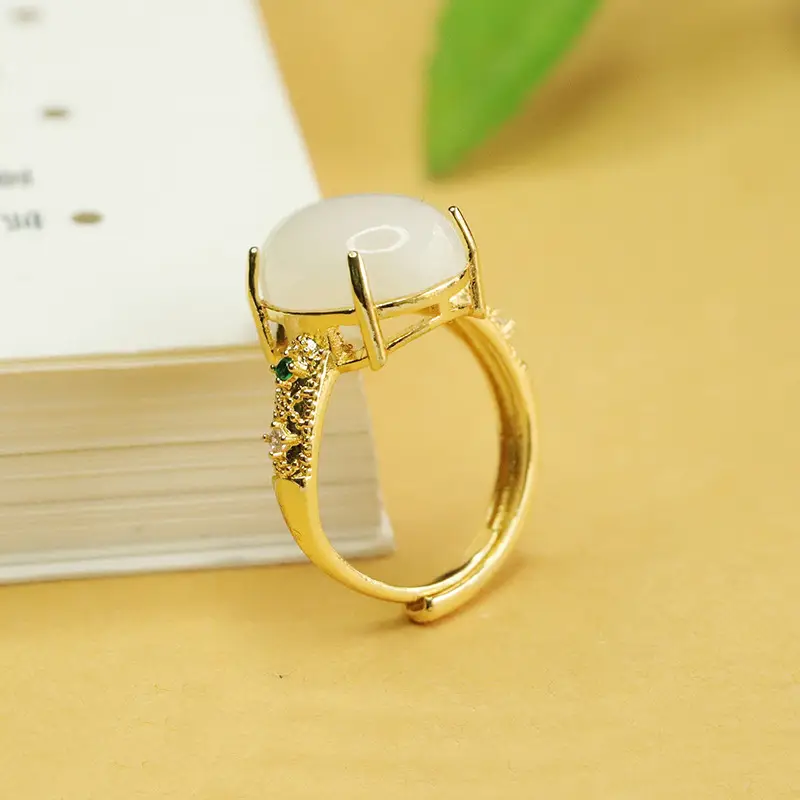 Aiyu Jade Ring with Pigeon Egg Design Gold Plated - Image 5