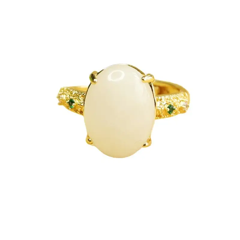 Aiyu Jade Ring with Pigeon Egg Design Gold Plated - Image 6