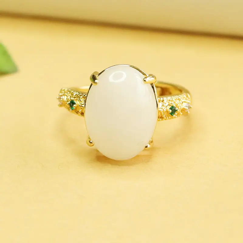 Aiyu Jade Ring with Pigeon Egg Design Gold Plated — feature 7