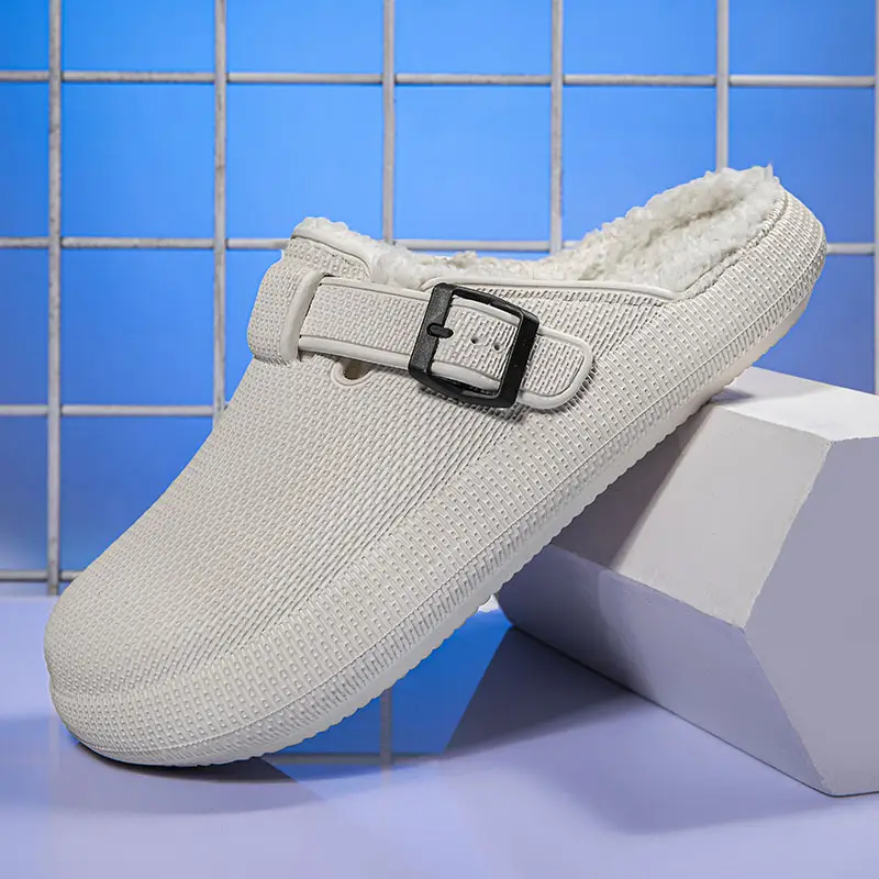 Winter new men's fashion casual waterproof cotton slippers toe-wrapped shoes fleece-lined warm home shoes woolen slippers - Image 2