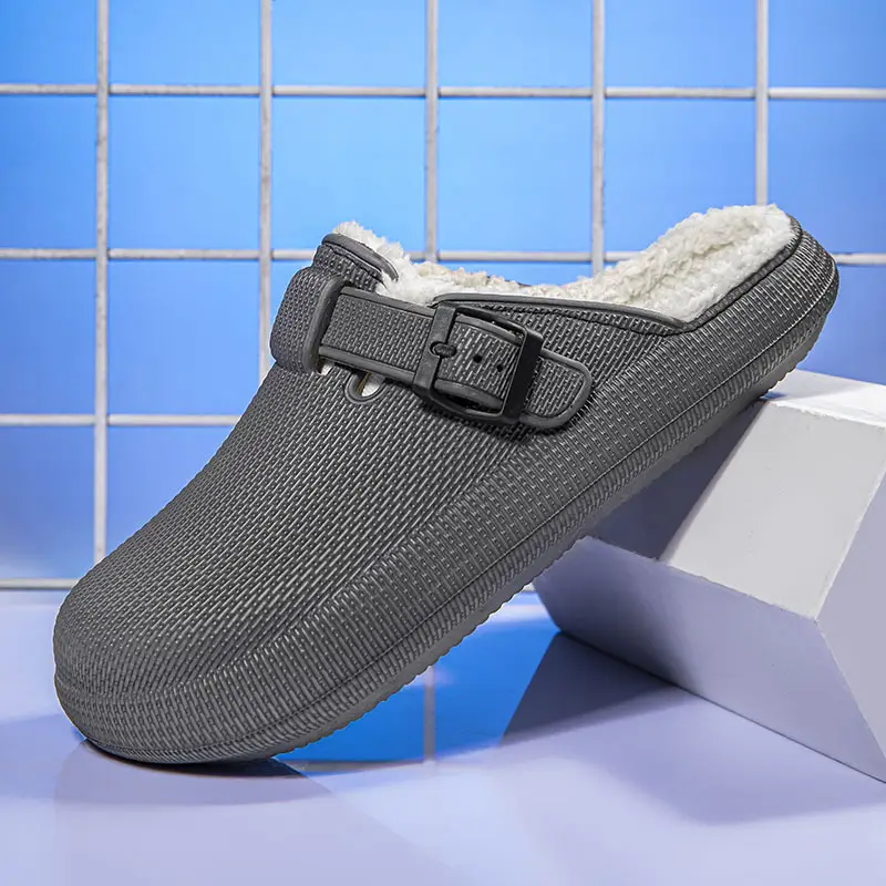 Winter new men's fashion casual waterproof cotton slippers toe-wrapped shoes fleece-lined warm home shoes woolen slippers - Image 3