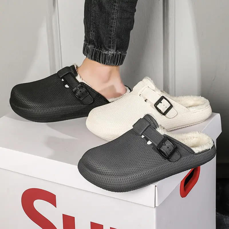 Winter new men's fashion casual waterproof cotton slippers toe-wrapped shoes fleece-lined warm home shoes woolen slippers - Image 4