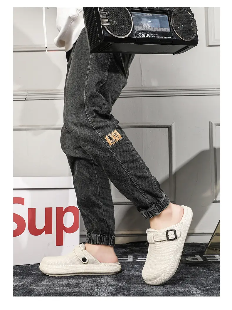 Winter new men's fashion casual waterproof cotton slippers toe-wrapped shoes fleece-lined warm home shoes woolen slippers — feature 12