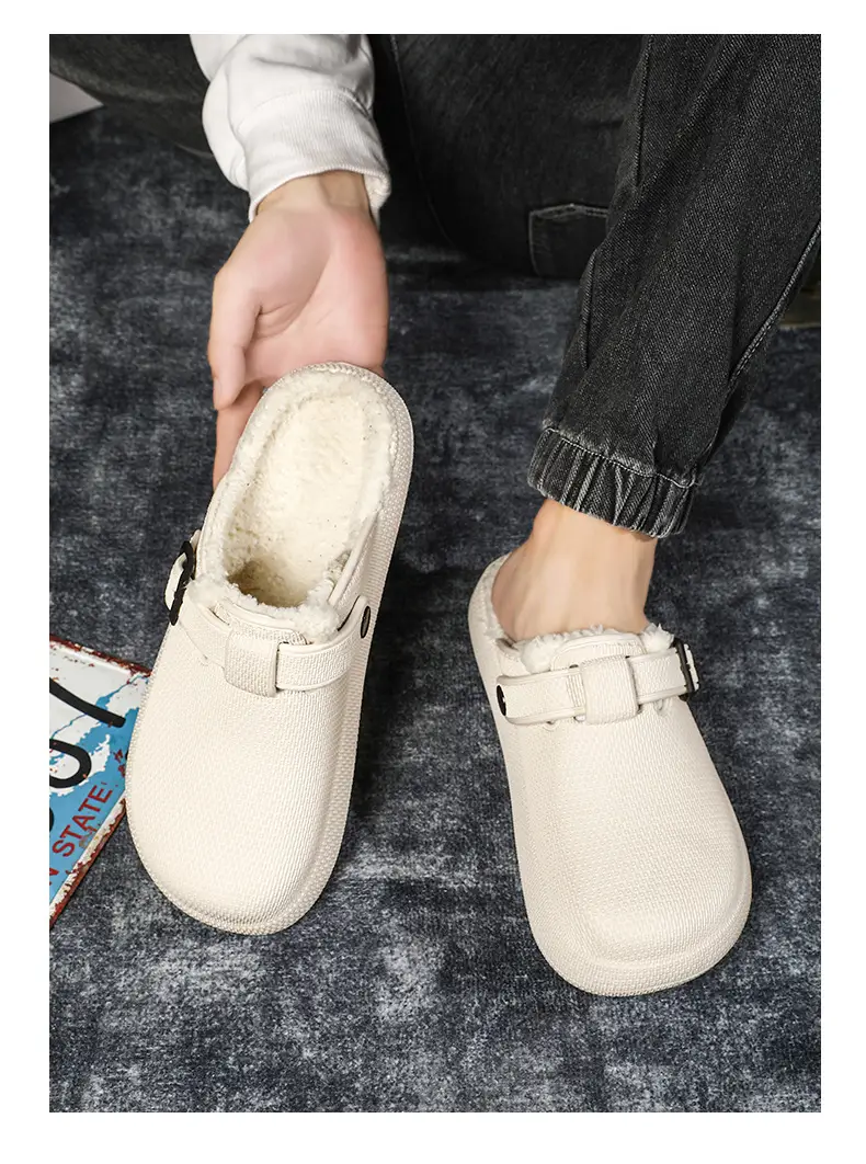Winter new men's fashion casual waterproof cotton slippers toe-wrapped shoes fleece-lined warm home shoes woolen slippers — feature 13