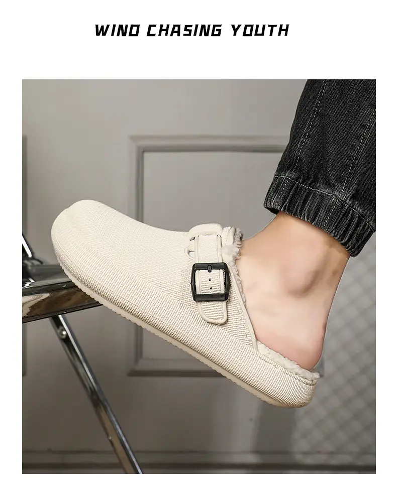 Winter new men's fashion casual waterproof cotton slippers toe-wrapped shoes fleece-lined warm home shoes woolen slippers — feature 15