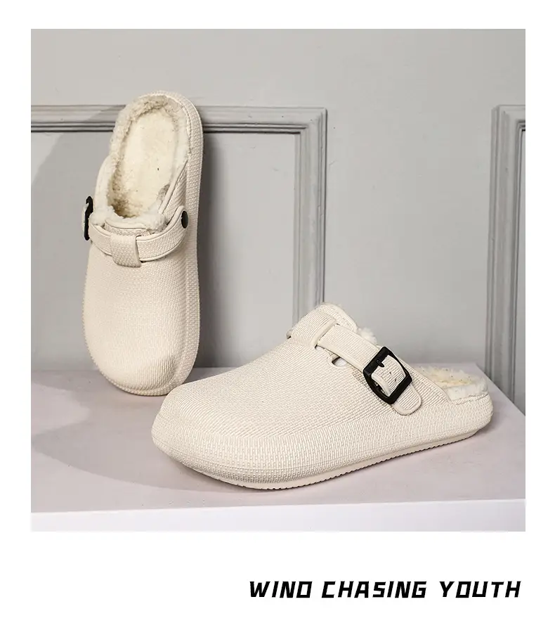 Winter new men's fashion casual waterproof cotton slippers toe-wrapped shoes fleece-lined warm home shoes woolen slippers — feature 16