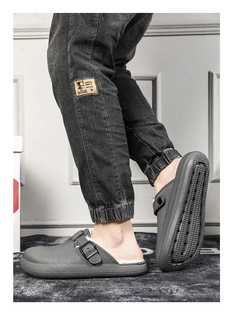 Winter new men's fashion casual waterproof cotton slippers toe-wrapped shoes fleece-lined warm home shoes woolen slippers — feature 18