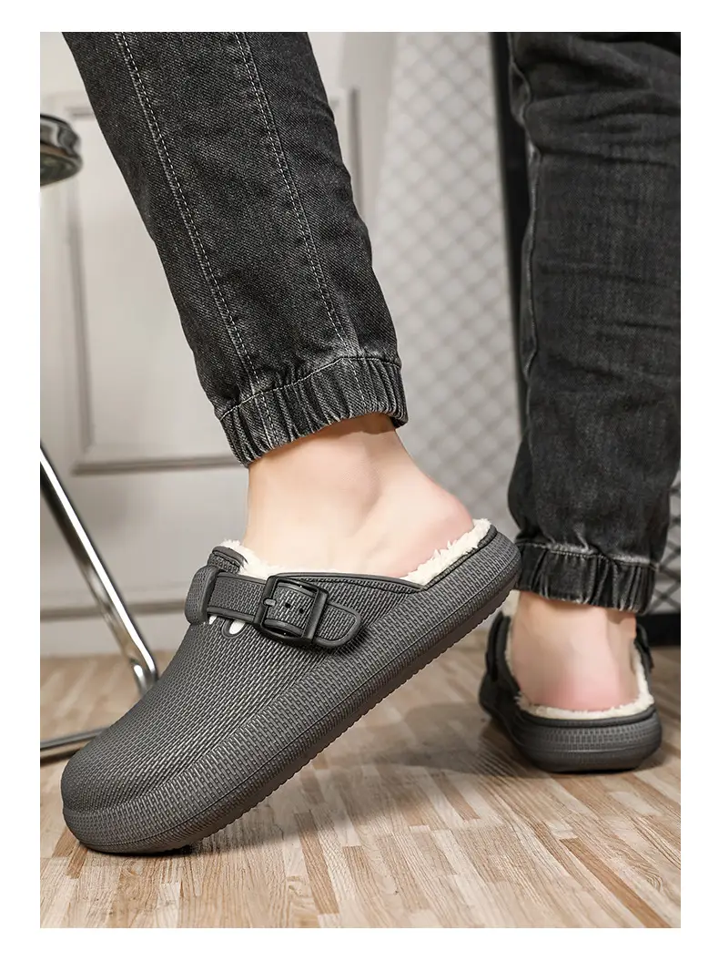 Winter new men's fashion casual waterproof cotton slippers toe-wrapped shoes fleece-lined warm home shoes woolen slippers — feature 19