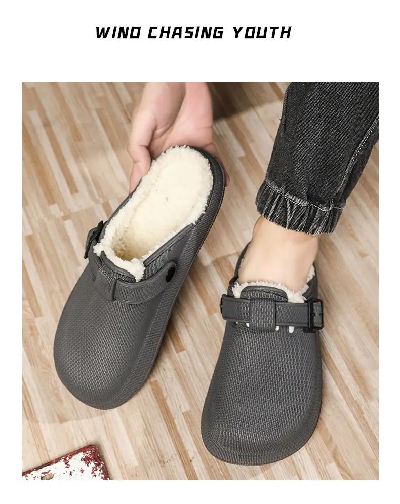 Winter new men's fashion casual waterproof cotton slippers toe-wrapped shoes fleece-lined warm home shoes woolen slippers — feature 20