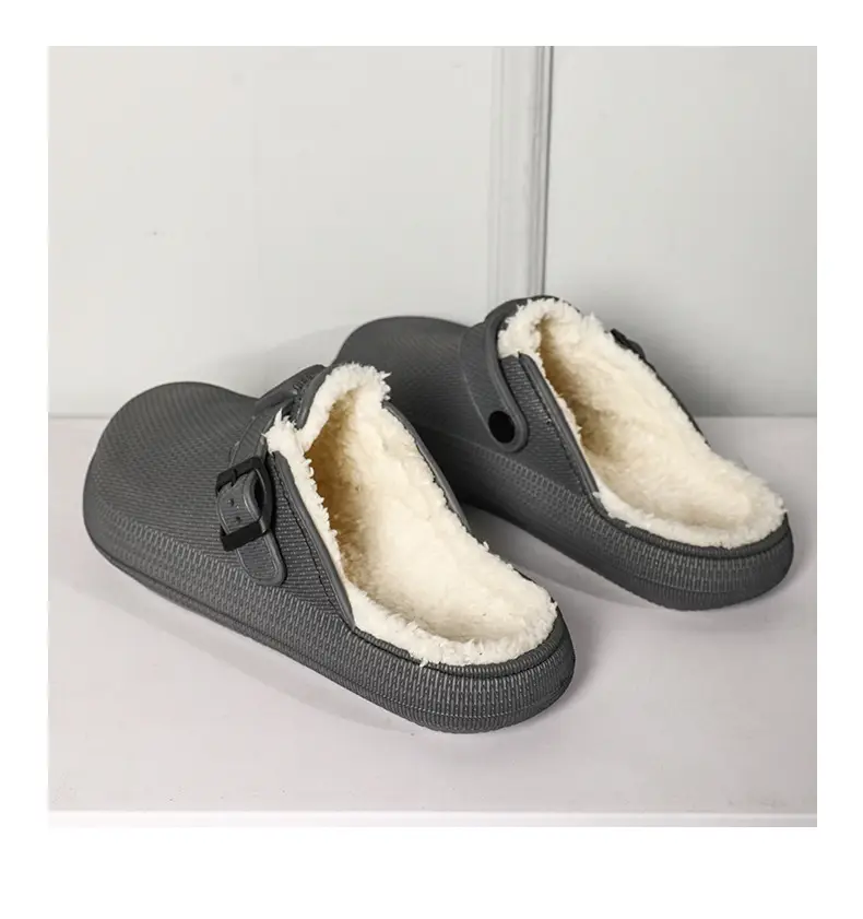 Winter new men's fashion casual waterproof cotton slippers toe-wrapped shoes fleece-lined warm home shoes woolen slippers — feature 21