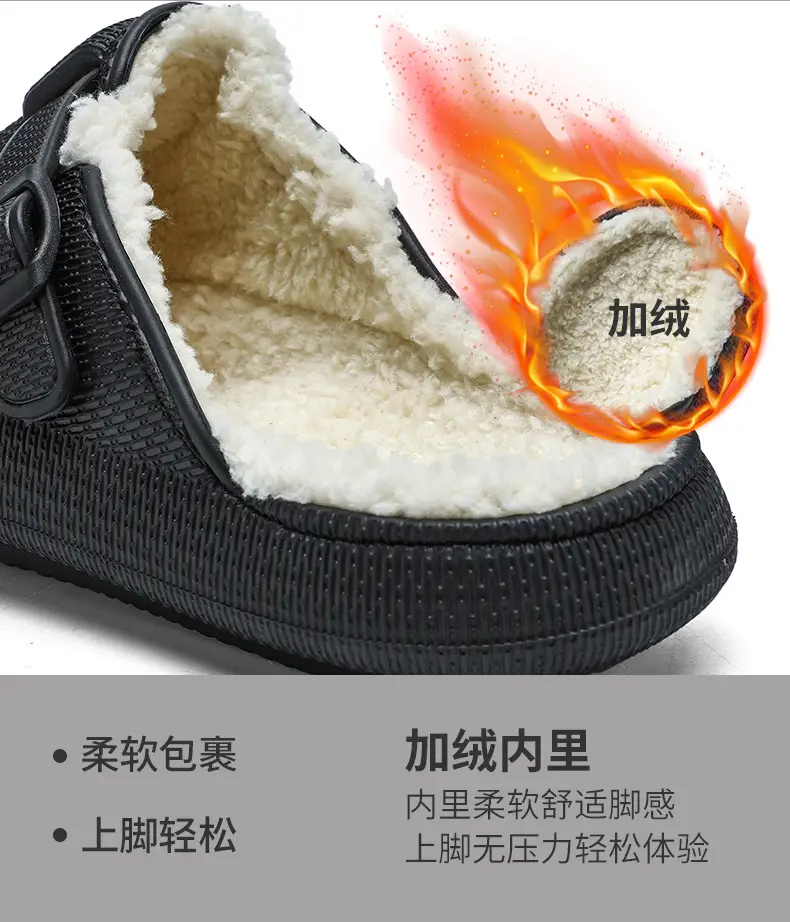 Winter new men's fashion casual waterproof cotton slippers toe-wrapped shoes fleece-lined warm home shoes woolen slippers — feature 5