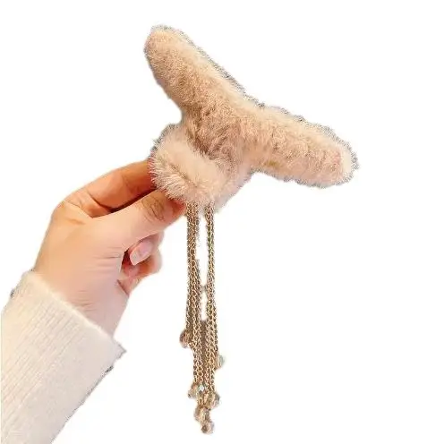 New plush flower hairpin with tassel and bear design - Image 20