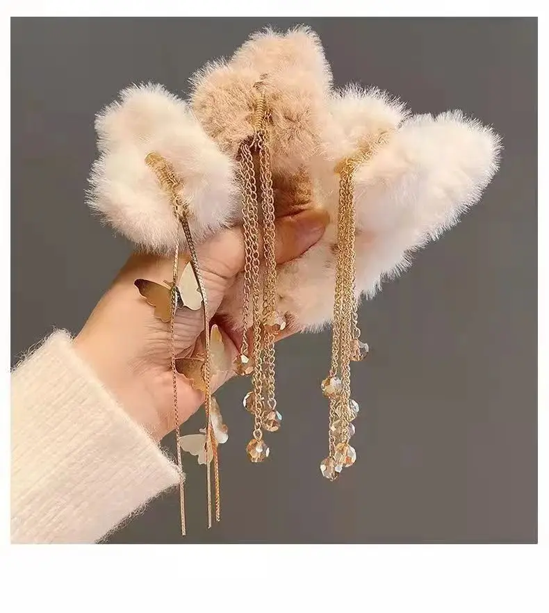 New plush flower hairpin with tassel and bear design — feature 16
