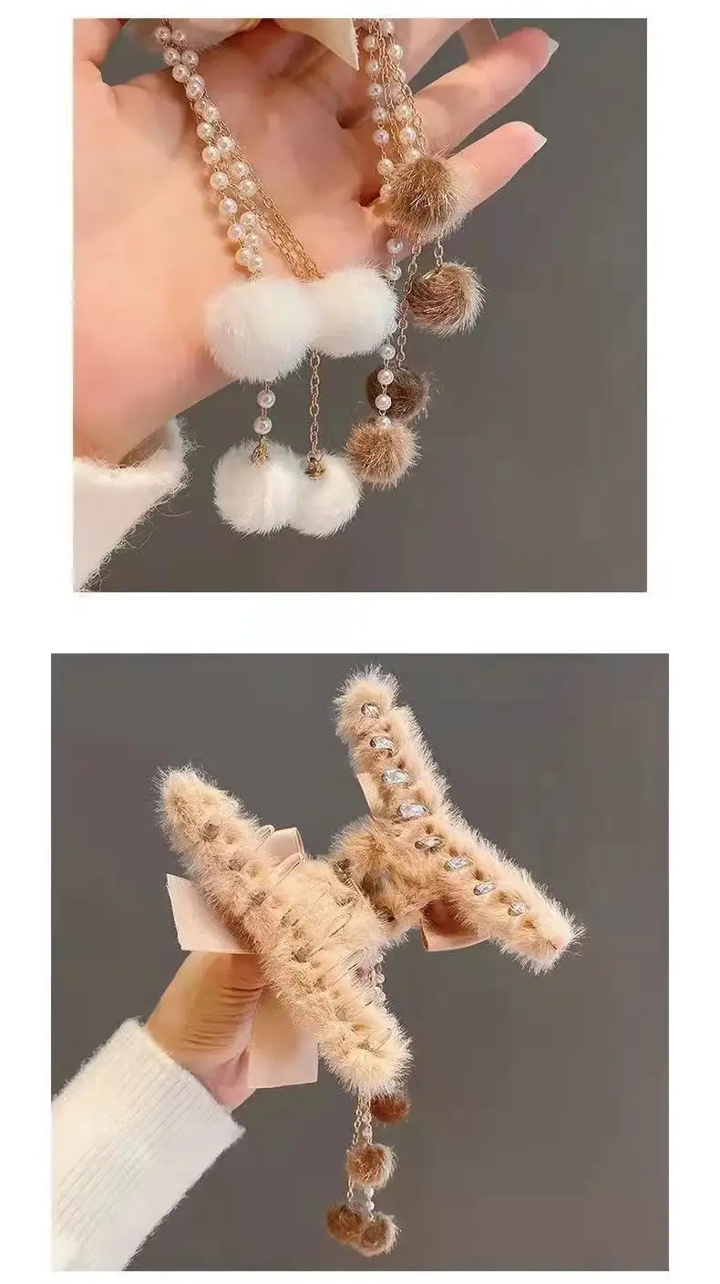 New plush flower hairpin with tassel and bear design — feature 4