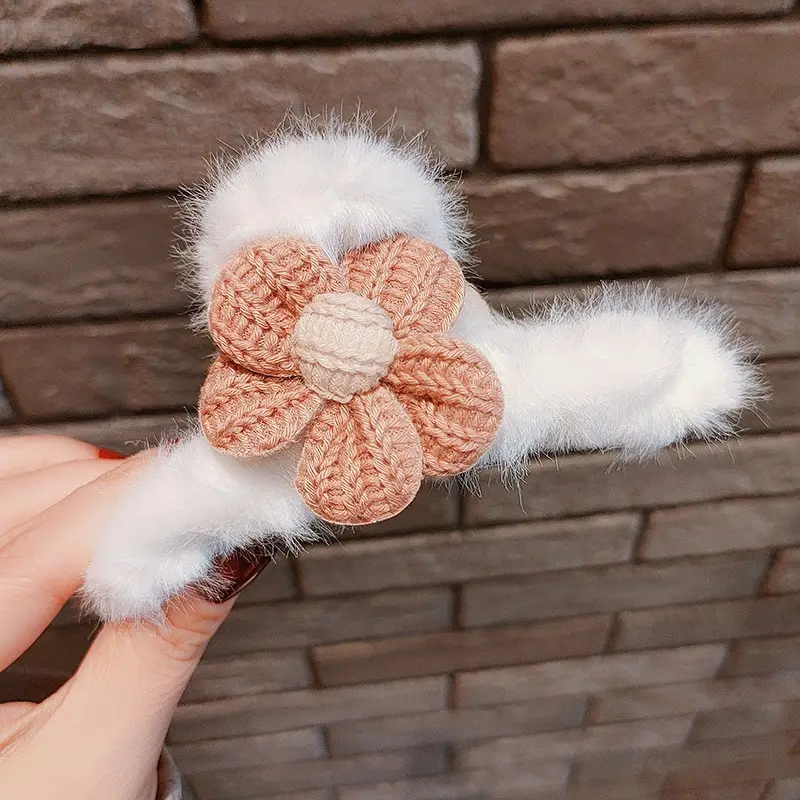 New plush flower hairpin with tassel and bear design - Image 12