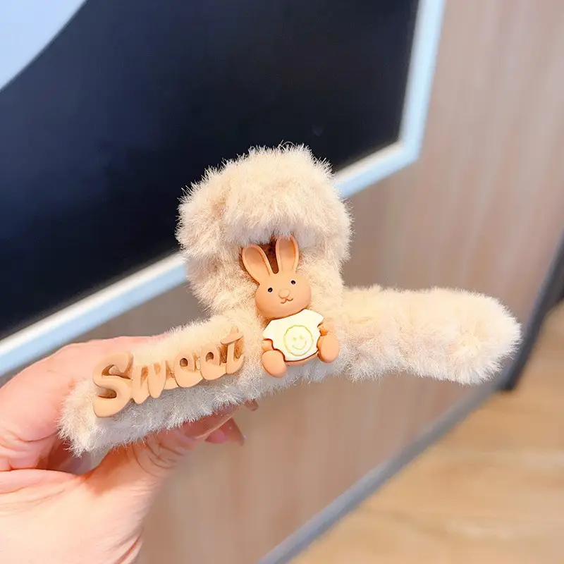 New plush flower hairpin with tassel and bear design - Image 14