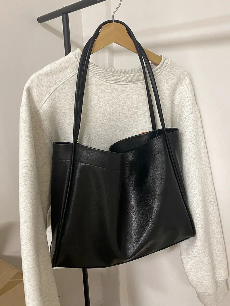 Brown Large Capacity Leather Tote Bag for Women - Image 2