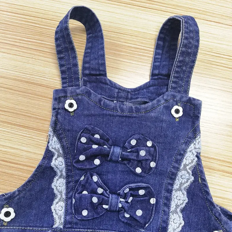 Girls Denim Overalls with Polka Dot Bow 1-4Y — feature 3