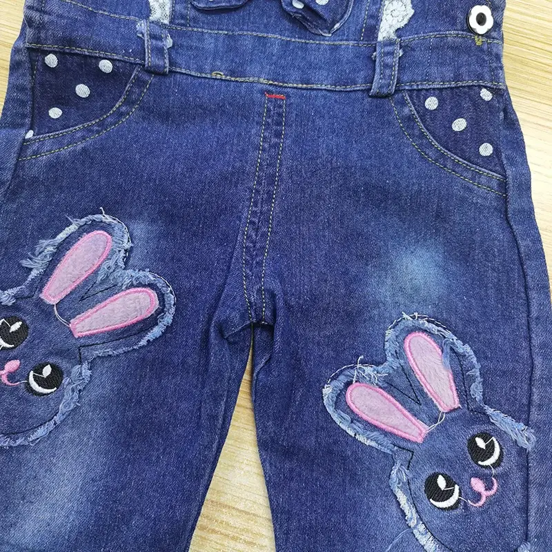 Girls Denim Overalls with Polka Dot Bow 1-4Y — feature 4