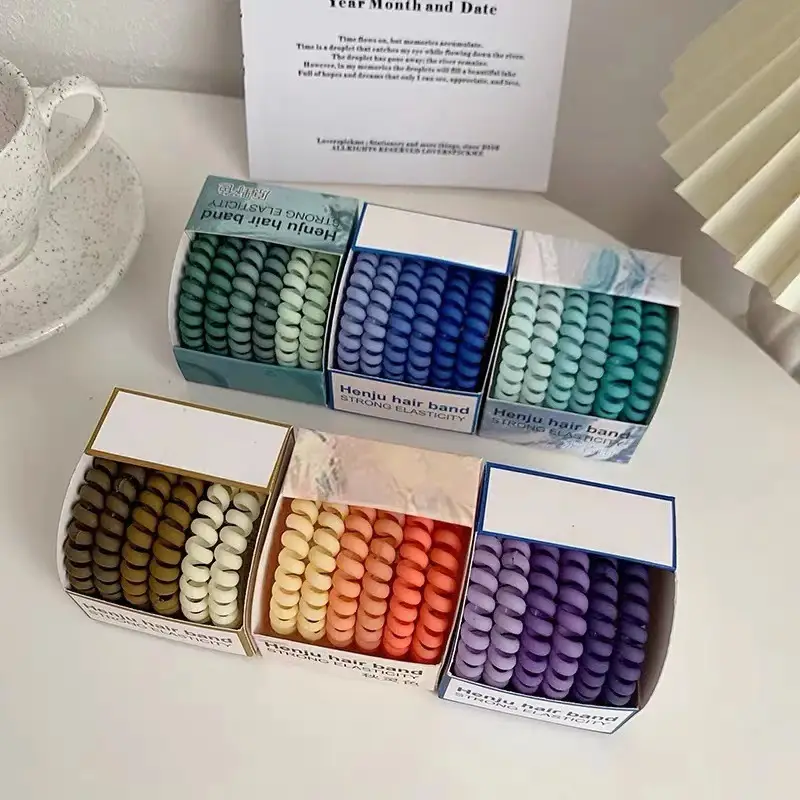 6 Gradient Hair Bands for Women Strong Elasticity Leather Case