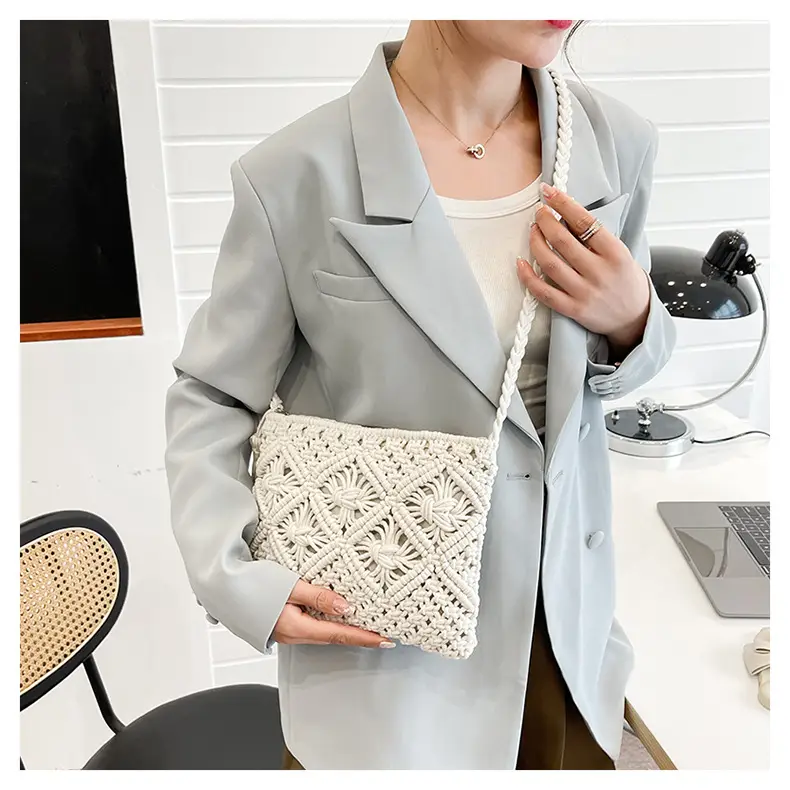 White Cotton Crossbody Bag with Tassels for Women — feature 10