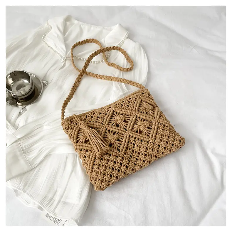 White Cotton Crossbody Bag with Tassels for Women — feature 14