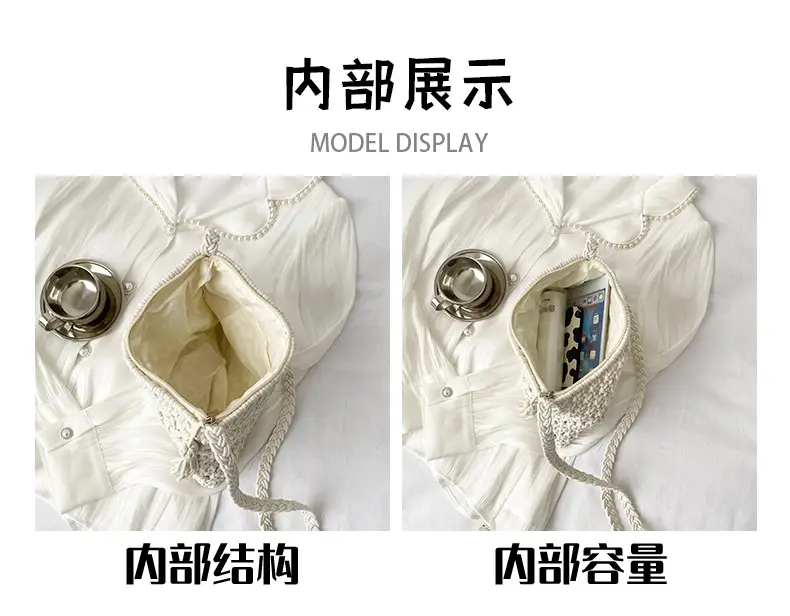 White Cotton Crossbody Bag with Tassels for Women — feature 3