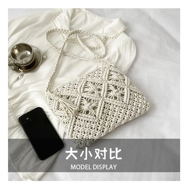 White Cotton Crossbody Bag with Tassels for Women — feature 6