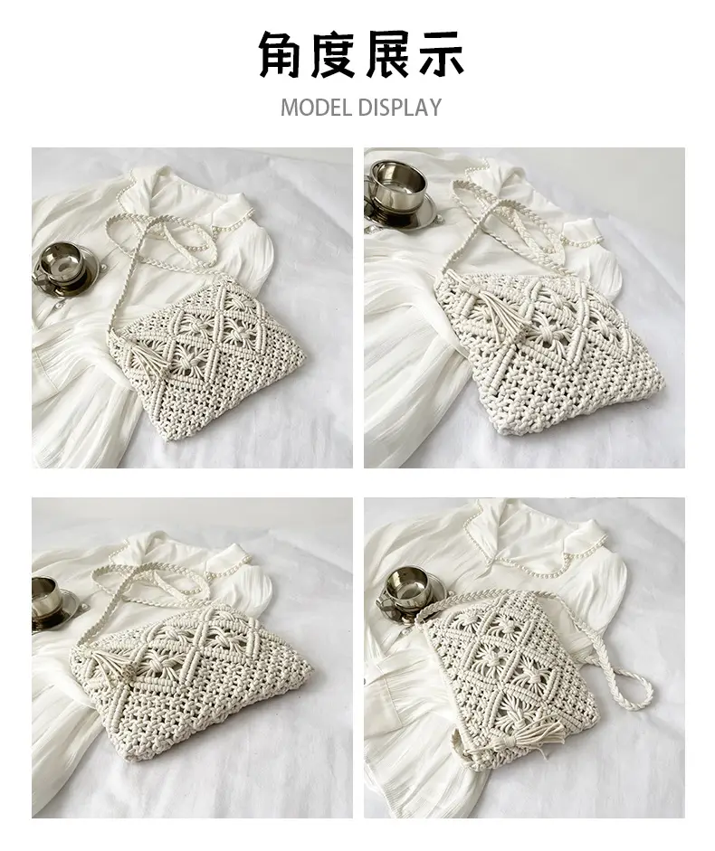 White Cotton Crossbody Bag with Tassels for Women — feature 7