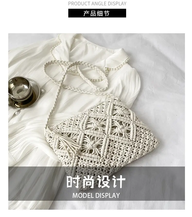 White Cotton Crossbody Bag with Tassels for Women — feature 8