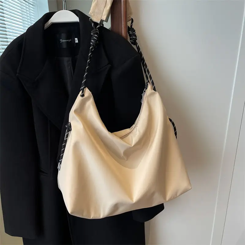 Beige Nylon Shoulder Bag for Students - Image 4