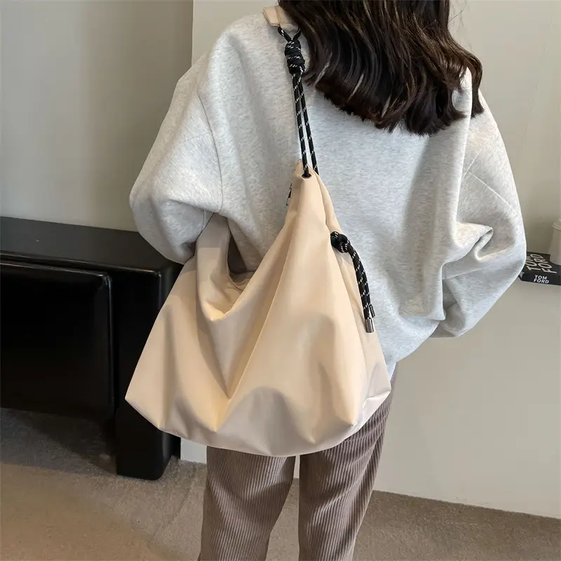 Beige Nylon Shoulder Bag for Students - Image 6