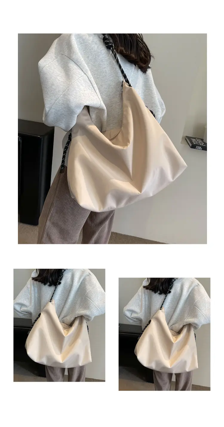Beige Nylon Shoulder Bag for Students — feature 9