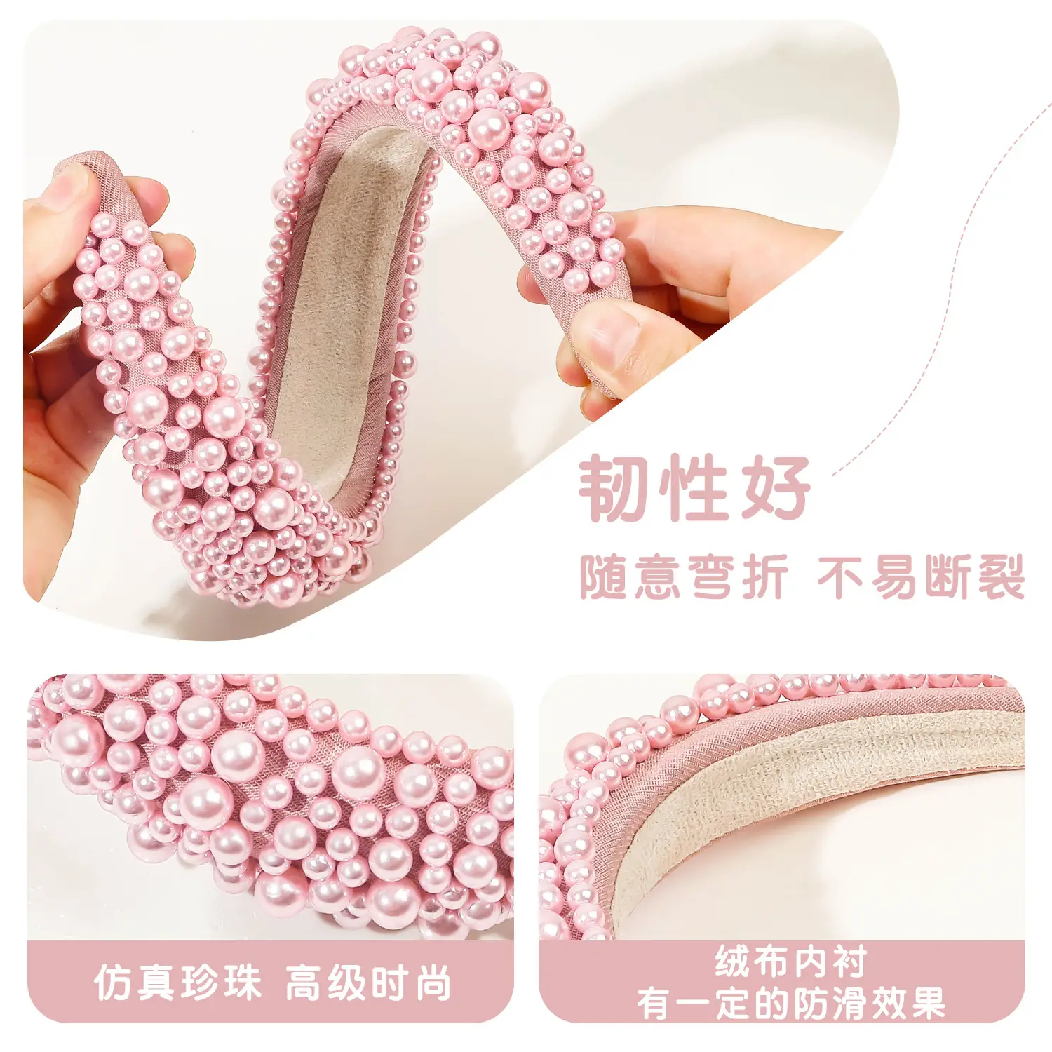 Pink Pearl Skull Top Hairpin with Wide Edge Design - Image 3