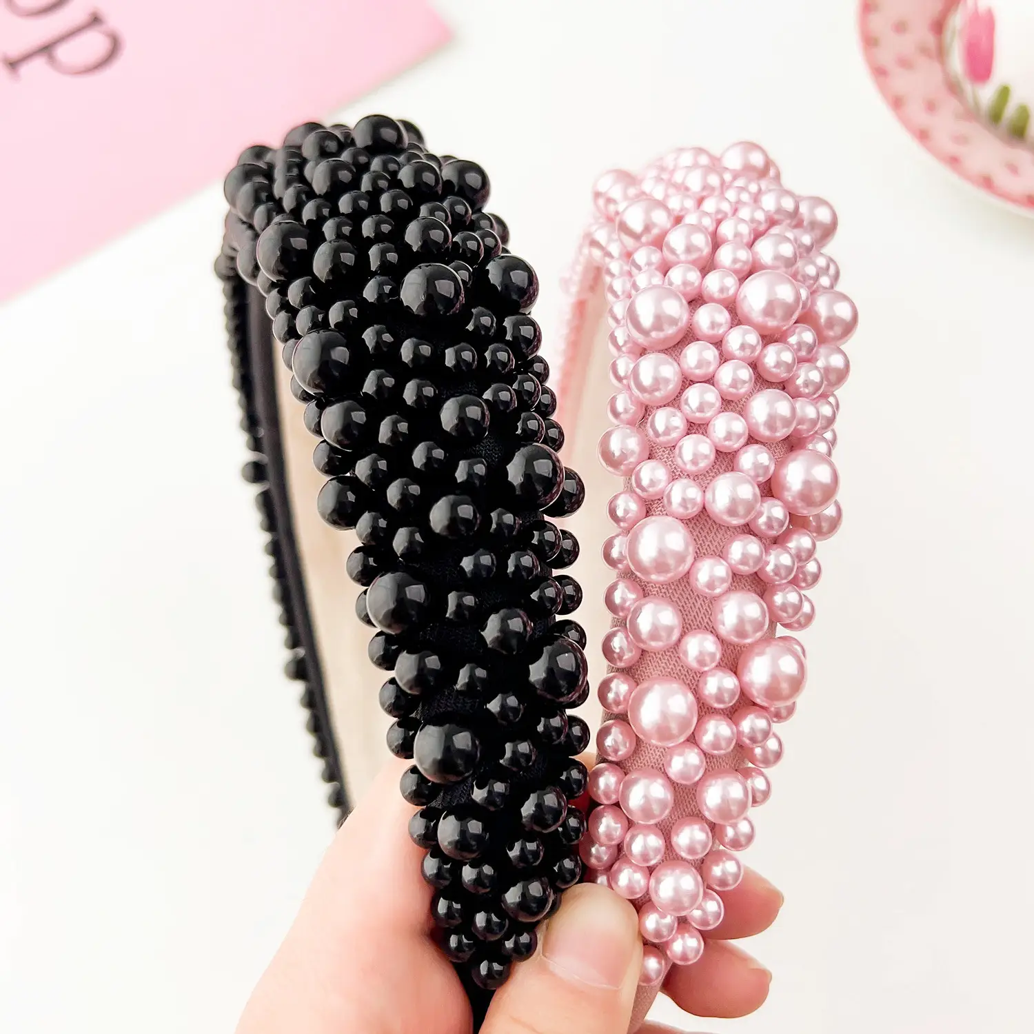 Pink Pearl Skull Top Hairpin with Wide Edge Design - Image 4