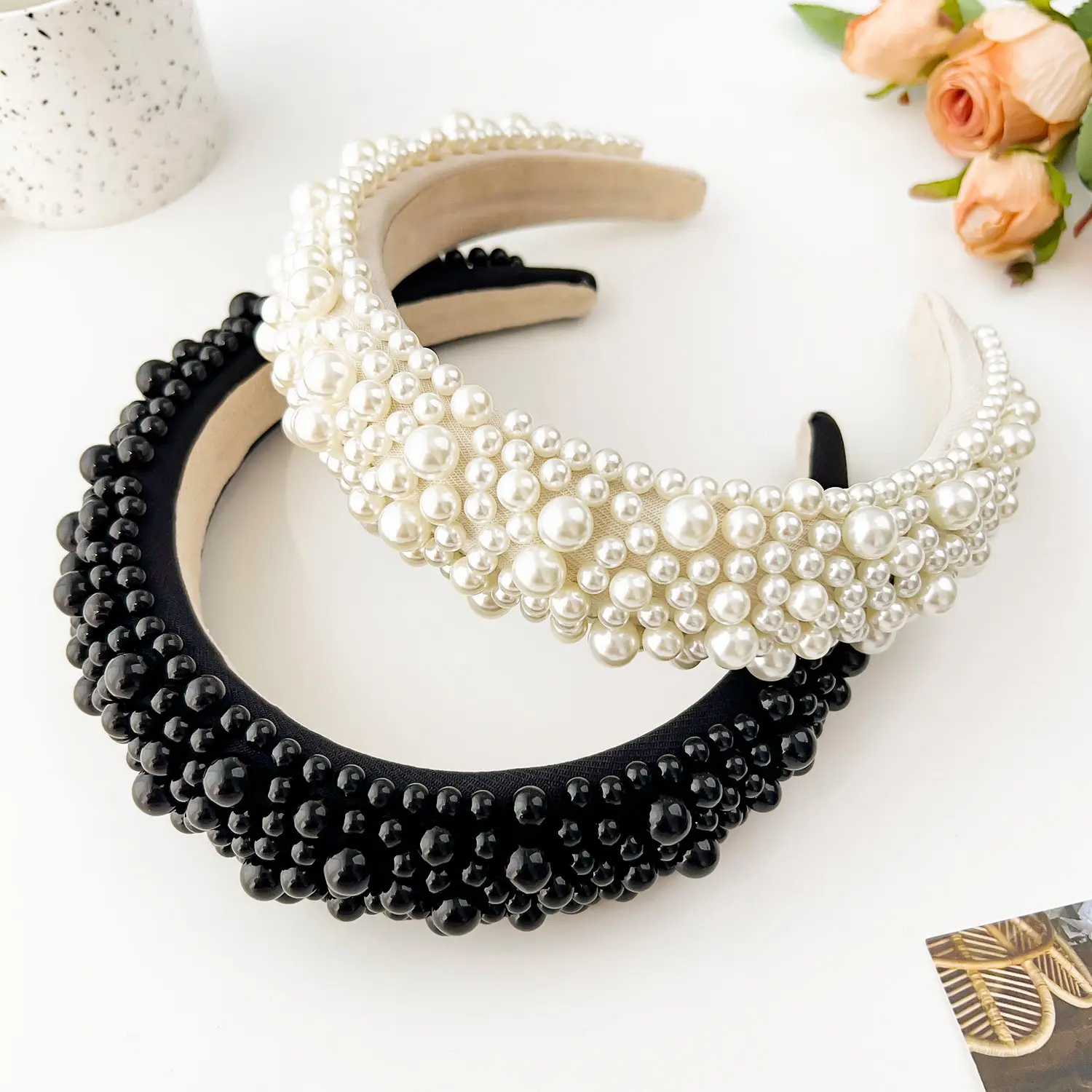 Pink Pearl Skull Top Hairpin with Wide Edge Design — feature 6