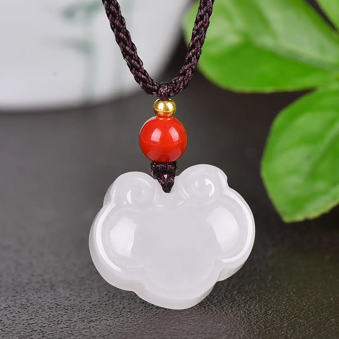 Jade Ruyi Lock Necklace with Red Stone