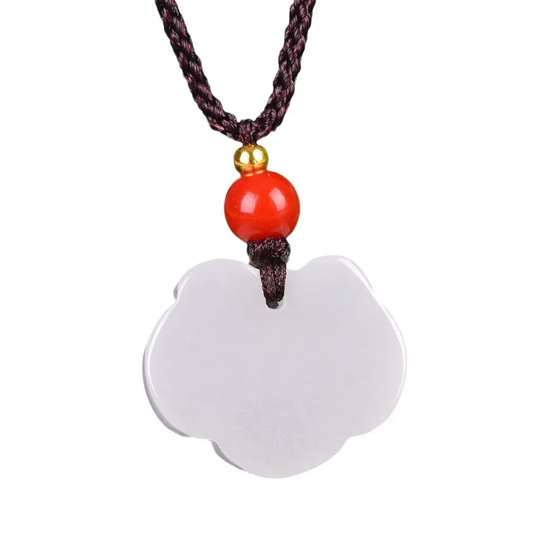 Jade Ruyi Lock Necklace with Red Stone