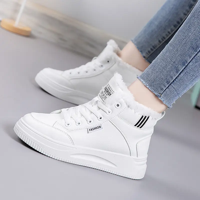 White Velvet Thick Winter Sneakers for Women 2025 - Image 4