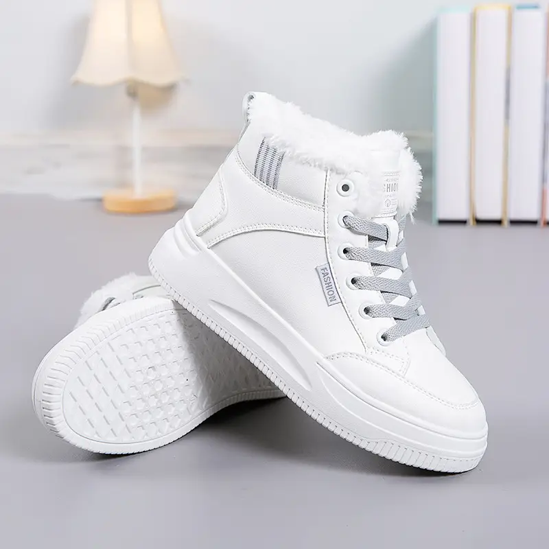 White Velvet Thick Winter Sneakers for Women 2025 - Image 6
