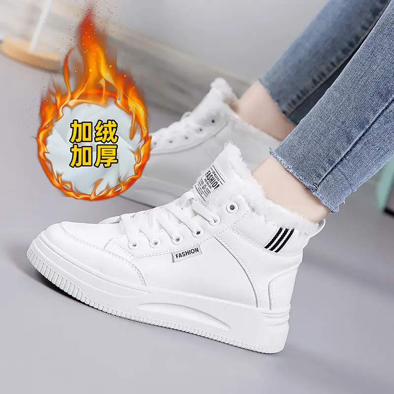 White Velvet Thick Winter Sneakers for Women 2025 - Image 2