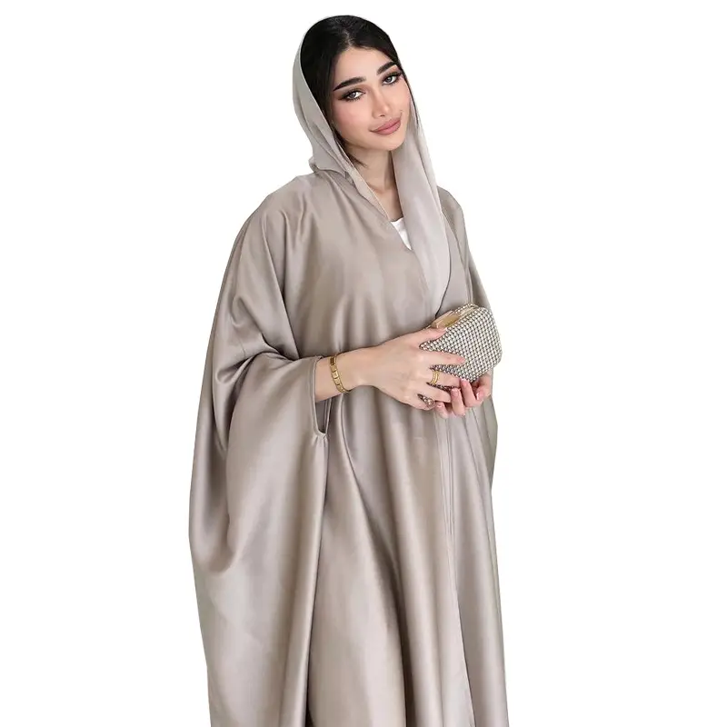 Mq082 Spring/Summer New Modest Fashion Trendy Solid Color Soft Light Satin Batwing Sleeve Long Dress Women's Export Clothing