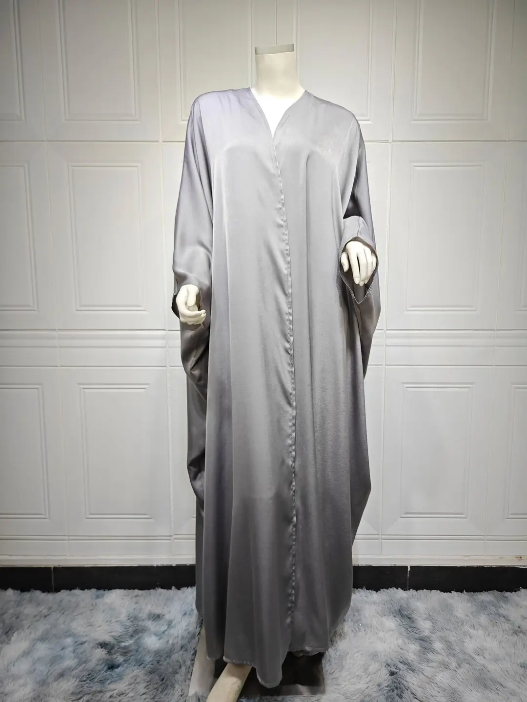 Mq082 Spring/Summer New Modest Fashion Trendy Solid Color Soft Light Satin Batwing Sleeve Long Dress Women's Export Clothing