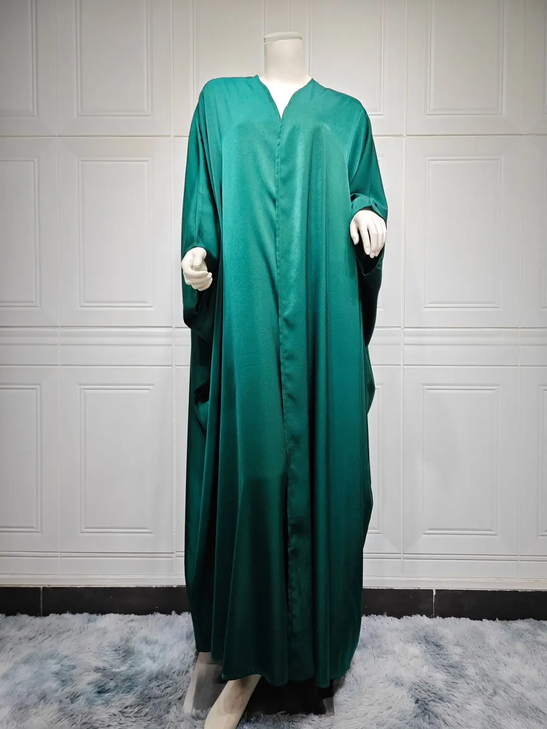 Mq082 Spring/Summer New Modest Fashion Trendy Solid Color Soft Light Satin Batwing Sleeve Long Dress Women's Export Clothing